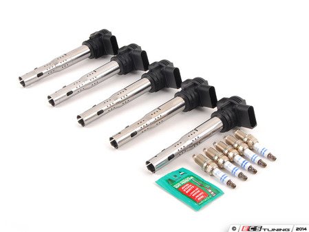 ES#2538677 - 07K905715FK5CL - Ignition Service Kit - Includes five Karlyn black coil packs and five Bosch spark plugs - Assembled By ECS - Volkswagen