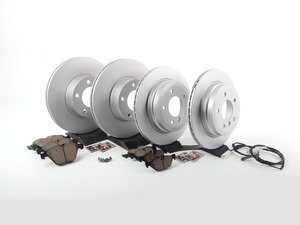 ES#2766105 - 34116855006KT4 - Front & Rear Brake Service Kit - Featuring Zimmermann Brake Rotors and ECS DD23 Daily Driver Ceramic Pads - Assembled By ECS - BMW