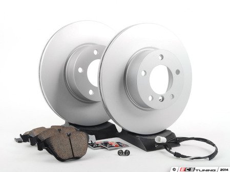 ES#2766107 - 34116855006KT5 - Front Brake Service Kit - Featuring Zimmermann Brake Rotors and Akebono Ceramic Pads - Assembled By ECS - BMW