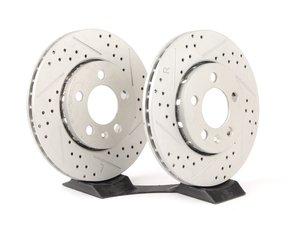 ES#2167518 - 8N0615601BKT5 -  Rear Cross Drilled & Slotted Brake Rotors - Pair (256x22) - (NO LONGER AVAILABLE) - Featuring GEOMET  protective coating. - ECS - Audi Volkswagen