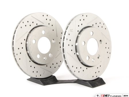 ES#2167518 - 8N0615601BKT5 -  Rear Cross Drilled & Slotted Brake Rotors - Pair (256x22) - (NO LONGER AVAILABLE) - Featuring GEOMET  protective coating. - ECS - Audi Volkswagen
