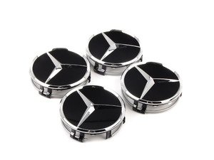 ES#2749196 - 66470200KT - Center Cap - Set Of Four - Clip-In Center Cap With Black Background & Chrome Three-Pointed Star - Genuine Mercedes Benz - Mercedes Benz