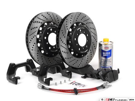 ES#2804308 - 001121ECS03KT2 - Front CSL Big Brake Kit Plus (345x28) - Upgrade to ECS 2-piece E46 M3 CSL rotors for increased brake torque and thermal capacity. Includes ECS 2-piece rotors, Exact-Fit brake lines, Hawk HPS pads, and Pentosin fluid. - ECS - BMW