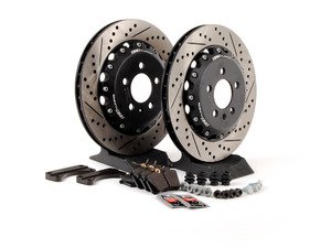 ES#2765775 - 001423ECS01AKT6 -  Performance Rear Brake Service Kit - Featuring ECS Stage 1 - 2-piece cross drilled and slotted rotors with ECS EP24 Enthusiast Performance pads - Assembled By ECS - Volkswagen