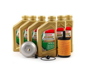 ES#2804771 - 004673ECS01KT5 -  Genuine Oil Service Kit - With Magnetic Drain Plug & Silver Aluminum Oil Filter Housing - Featuring silver billet aluminum filter housing! Includes Genuine oil filter and Genuine 5w-40 oil. - Assembled By ECS - Volkswagen