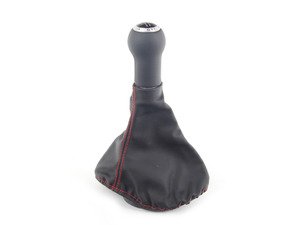 ES#2362 - 6X0711118RMCG - Shift Knob With Boot - Lupo GTI - (NO LONGER AVAILABLE) - Black leather shift knob and black leatherette boot with red stitching for 5-speed manual - Genuine European Volkswagen Audi - 