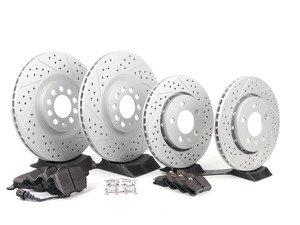ES#2807003 - 1J0698202KT4 - Performance Front & Rear Brake Service Kit  - (NO LONGER AVAILABLE) - Featuring ECS GEOMET cross drilled & slotted rotors and Hawk HPS pads. - Assembled By ECS - 