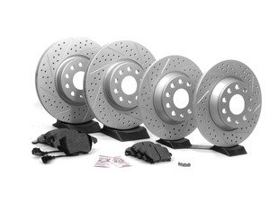 ES#2594013 - 1K0301AAXSKT3 - Performance Front & Rear Brake Service Kit - (NO LONGER AVAILABLE) - Featuring ECS GEOMET Drilled & Slotted rotors and Hawk HPS pads - Assembled By ECS - 
