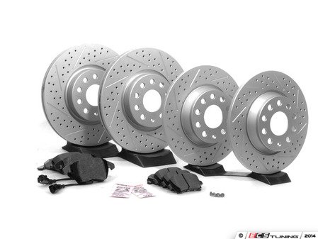 ES#2594013 - 1K0301AAXSKT3 - Performance Front & Rear Brake Service Kit - (NO LONGER AVAILABLE) - Featuring ECS GEOMET Drilled & Slotted rotors and Hawk HPS pads - Assembled By ECS - 