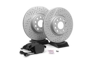 ES#2593923 - 1K0301AAXSKT - Performance Front Brake Service Kit - (NO LONGER AVAILABLE) - Featuring ECS GEOMET Drilled & Slotted rotors and Hawk HPS pads - Assembled By ECS - 