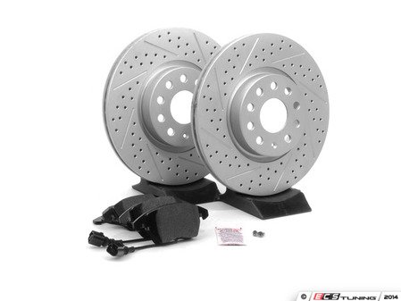 ES#2593923 - 1K0301AAXSKT - Performance Front Brake Service Kit - (NO LONGER AVAILABLE) - Featuring ECS GEOMET Drilled & Slotted rotors and Hawk HPS pads - Assembled By ECS - 