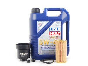 ES#2730489 - 003602KTECS02AKT -  Oil Service Kit - With Magnetic Drain Plug & Black Aluminum Oil Filter Housing - Includes Liqui Moly oil, Hengst filter, magnetic drain plug, and aluminum filter housing - Assembled By ECS - Audi Volkswagen