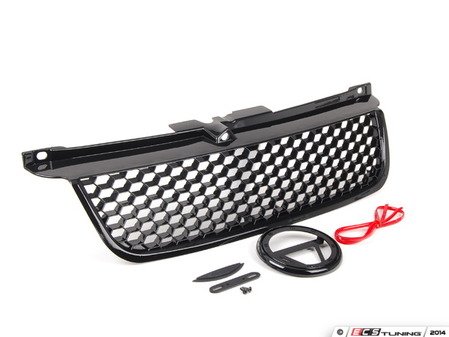 ES#2807112 - GR-VWJ4-RS - Badgeless Grille - Honeycomb Mesh - (NO LONGER AVAILABLE) - Includes badge holder, adhesive red accent strip, and notch filler - ECS - 