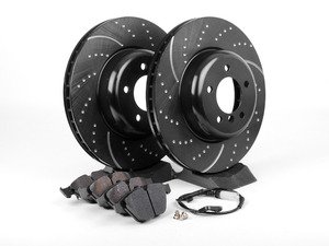 ES#2677960 - GD1390KT - Performance Front Brake Service Kit - Featuring ECS V5 cross-drilled & slotted rotors and ECS EP24 Enthusiast Performance pads - Assembled By ECS - BMW