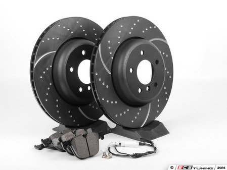 ES#2677959 - GD1219KT - Performance Rear Brake Service Kit - Featuring ECS V5 cross-drilled & slotted rotors and ECS EP24 Enthusiast Performance pads - Assembled By ECS - BMW