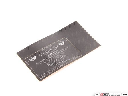 ES#179163 - 64506916084 - Refrigerant Label - Long Version - R134a 415+/-10G. Corrected Version! - Genuine MINI - MINI