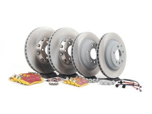 ES#2602322 - 95535140161PEKT - Performance Front & Rear Brake Service Kit - Featuring genuine Porsche rotors and EBC YellowStuff brake pads - Assembled By ECS - Porsche