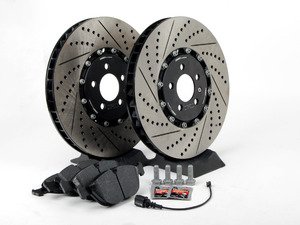 ES#2765757 - 001423ECS01AKT3 -  Performance Front Brake Service Kit (334x32) - Featuring ECS 2-piece semi-floating cross drilled and slotted rotors with Hawk HPS pads - Assembled By ECS - Volkswagen