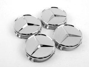 ES#2749199 - 66470206KT - Chrome Mercedes Star Center Cap - Set Of Four - Clip-In Silver Center Cap With Chrome Three-Pointed Star - Genuine Mercedes Benz - Mercedes Benz