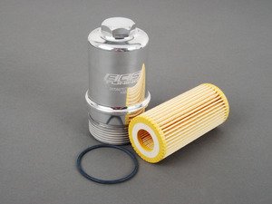 ES#2823208 - 06K115562KT8 - Polished Billet aluminum Oil filter housing - with filter - Hengst filter and black anodized billet aluminum filter housing - Assembled By ECS - Audi Volkswagen