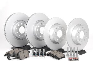 ES#2996275 - 1K0698301AAKT9 - Front & rear brake service kit (312x25/282x12) - Featuring Meyle rotors and Akebono ceramic pads - Assembled By ECS - Volkswagen