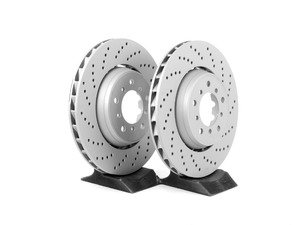 ES#2626505 - 34112282802KT1 - European Semi-Floating Front Brake Rotors - Pair (325x28) - 2-Piece cross-drilled front brake rotor set off the European E46 M3 - Zimmermann - BMW