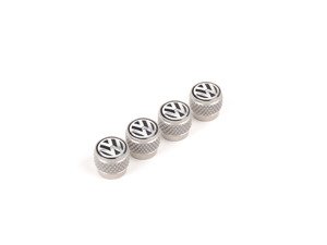 ES#2570306 - 000071215A - Valve Stem Cap Set - Aluminum - (NO LONGER AVAILABLE) - "VW" in black/silver, Set of four - Genuine Volkswagen Audi - 