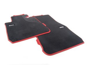 ES#2817873 - 51472339459 - Sport Line Front Carpeted Floor Mat Set - Front - (NO LONGER AVAILABLE) - Schwarz/Black with red accent and textile lines - Genuine BMW - 