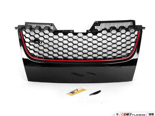 Calandre Avant JOM Pour VW Golf 5 - Style GTI Nid D'abeille, Bordure Noire/rouge - Sans Emblème, En ABS - Montage Simple