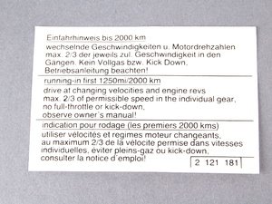 ES#79114 - 51142121181 - Run-in Instructions label - Label with instructions on how to break-in the vehicle - Genuine BMW - BMW