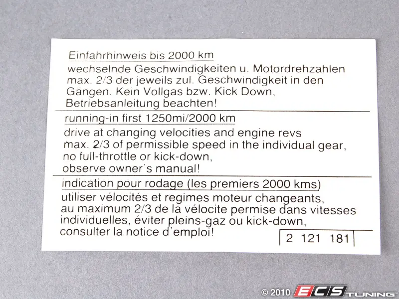 Genuine BMW - 51142121181 - Run-in Instructions label (51-14-2-121