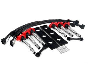 ES#2723130 - 002686ECSKT -  2.0T Coil Pack Conversion Kit - Anodized Black Plates with Red Coil Packs - Unload your ICM's and update your 2.7T ignition system! - ECS - Audi