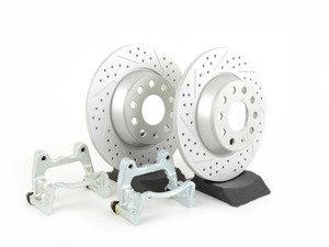 ES#205184 - MK5GTIRKTV1XS - ECS Rear Big Brake Kit - Cross Drilled & Slotted - 282mm ECS GEOMET Rotors with Caliper Carriers - Assembled By ECS - Volkswagen