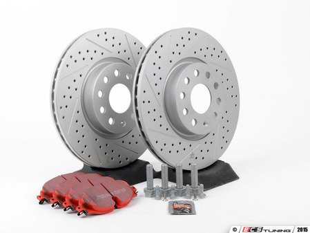 ES#2848991 - 1k0615301ADFRKT - Front Brake service kit (312x25) - (NO LONGER AVAILABLE) - Featuring ECS GEOMET drilled and slotted rotors and EBC RedStuff pads - Assembled By ECS - 