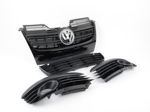 ES#2836912 - 1k0853671a041KT - Wolfsburg | R-Line Grille Kit - Glossy Wolfsburg black upper and lower center grilles with European R-Line fog light grilles - Genuine Volkswagen Audi - Volkswagen