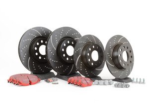 ES#2848974 - 1k0615301abKT -  Front & Rear Brake Service Kit (312x25/272x10) - Featuring EBC dimpled and slotted rotors and EBC redstuff pads - Assembled By ECS - Volkswagen