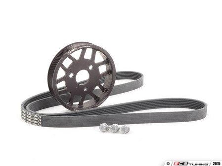 ES#2804227 - 003042ECS01KT2 - Aluminum Power Steering Pulley Kit - Finally, a durable power steering pulley that won't break! Includes durable ECS Aluminum Power Steering Pulley, three retaining bolts and a Continental power steering belt. - Assembled By ECS - BMW