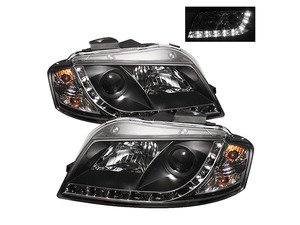 ES#2842083 - YDAA306DRLBK - Halogen Projector Headlight Set - Black - Features lower LED strip - Spyder - Audi