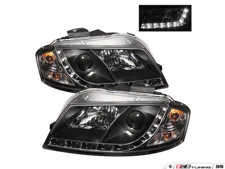 ES#2842083 - YDAA306DRLBK - Halogen Projector Headlight Set - Black - Features lower LED strip - Spyder - Audi