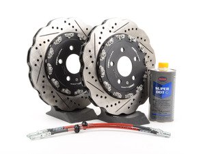 ES#2855161 - 003523ECS02AKT - Rear Brake Kit - Stage 1 - 2-Piece Tru-Float Scalloped Rotors (330x22) - Upgrade your brake system with 2-piece scalloped rotors and stainless steel lines - ECS - Audi