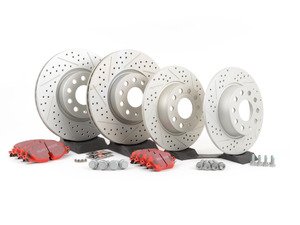 ES#2848956 - 1k0615301aaBKT - Front & Rear Brake service kit (312x25/272x10) - (NO LONGER AVAILABLE) - Featuring ECS GEOMET drilled and slotted rotors and EBC RedStuff pads - Assembled By ECS - 
