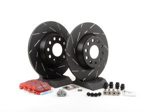 ES#2793042 - 1K0615601AD - Performance Rear Brake Service Kit (282x12) - Featuring EBC slotted rotors and EBC Redstuff pads - Assembled By ECS - Audi Volkswagen