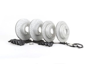 ES#2766123 - 34116855006KT6 - Performance Front & Rear Brake Service Kit - Featuring ECS GEOMET cross drilled and slotted rotors and Hawk HPS pads - Assembled By ECS - 