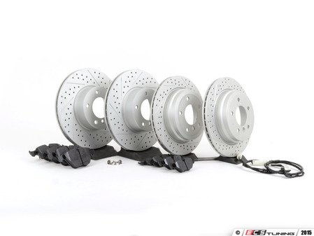 ES#2766123 - 34116855006KT6 - Performance Front & Rear Brake Service Kit - Featuring ECS GEOMET cross drilled and slotted rotors and Hawk HPS pads - Assembled By ECS - 