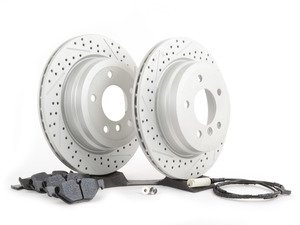 ES#2770197 - 34116855006KT8 - Performance Rear Brake Service Kit - Featuring ECS GEOMET cross drilled and slotted rotors and Hawk HPS pads - Assembled By ECS - 