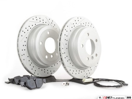 ES#2770197 - 34116855006KT8 - Performance Rear Brake Service Kit - Featuring ECS GEOMET cross drilled and slotted rotors and Hawk HPS pads - Assembled By ECS - 