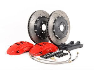 ES#2840790 - VWR65G7RED - VWR Monoblock Front Big Brake Kit - Stage 5 - 2 Piece Slotted Rotors (360x32) - (NO LONGER AVAILABLE) - Six-piston red calipers, caliper carrier, pads, slotted 2 piece rotors, stainless steel lines, and hardware. SS to ES3146720 - Racingline - 