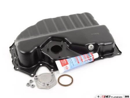 ES#2915210 - 06j103600af1KT - Oil Pan With Level Sensor Cover - Includes Oil Pan, sensor hole cover, gasket, sealant, and cover retaining hardware - Assembled By ECS - Volkswagen
