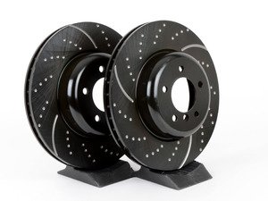 ES#521633 - GD1390 - Front Cross Drilled & Slotted Brake Rotors - Pair - Upgrade to a dimpled and slotted rotor for improved braking - EBC - BMW
