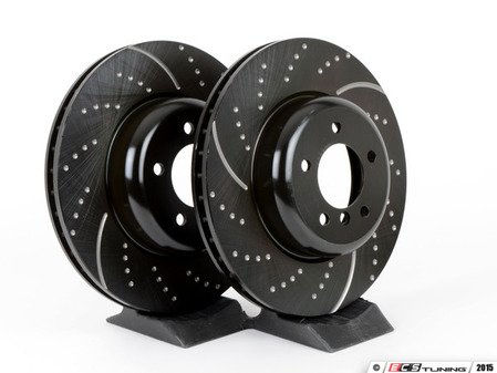 ES#521633 - GD1390 - Front Cross Drilled & Slotted Brake Rotors - Pair - Upgrade to a dimpled and slotted rotor for improved braking - EBC - BMW